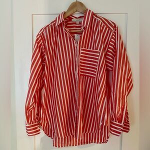 LOFT Red and White Striped Button Down Shirt XS NWT